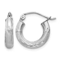 14k White Gold Satin and Diamond-cut 3mm Round Hoop Earrings