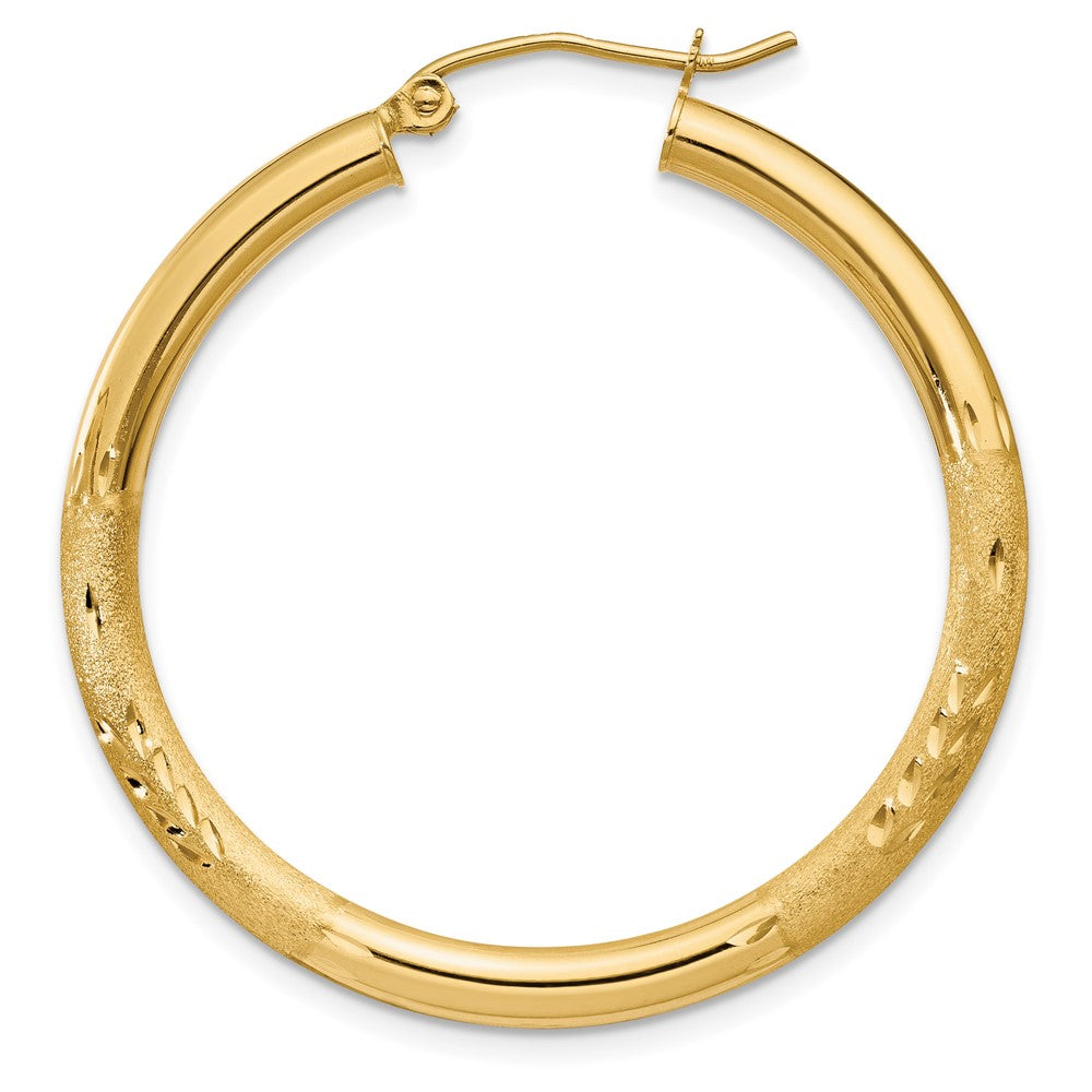 Single 14k Satin and Diamond-cut 3mm Round Hoop Earring