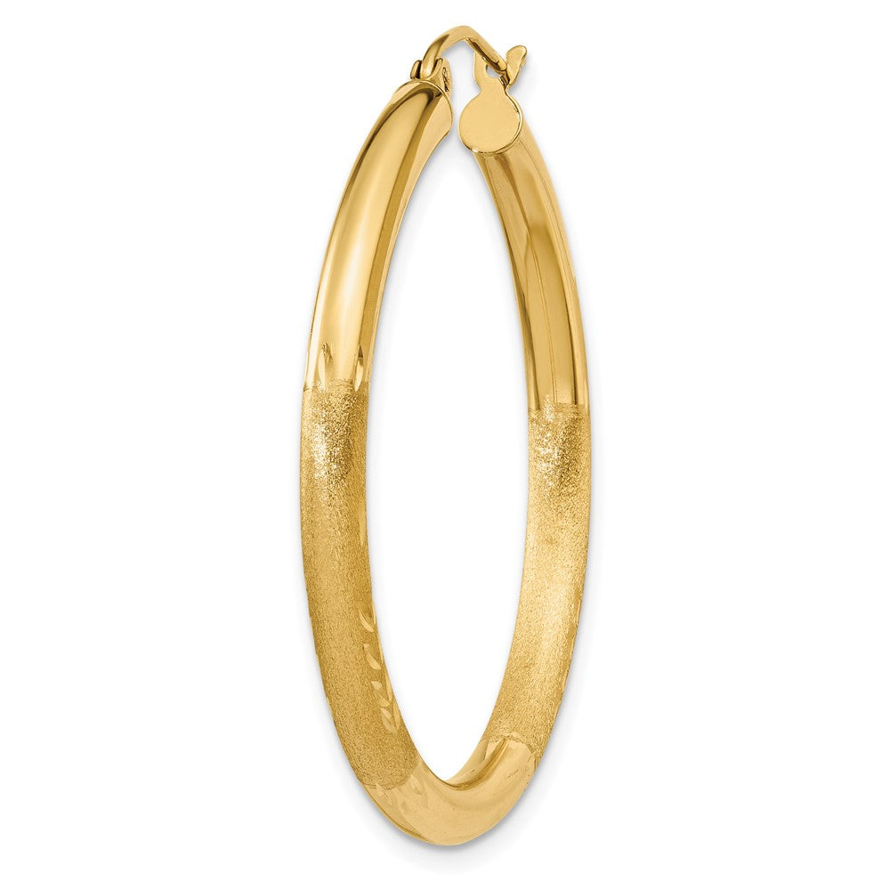 Single 14k Satin and Diamond-cut 3mm Round Hoop Earring