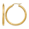 14k Satin and Diamond-cut 3mm Round Hoop Earrings