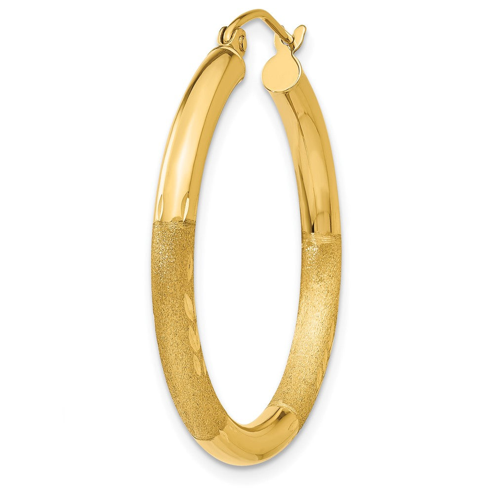 Single 14k Satin and Diamond-cut 3mm Round Hoop Earring