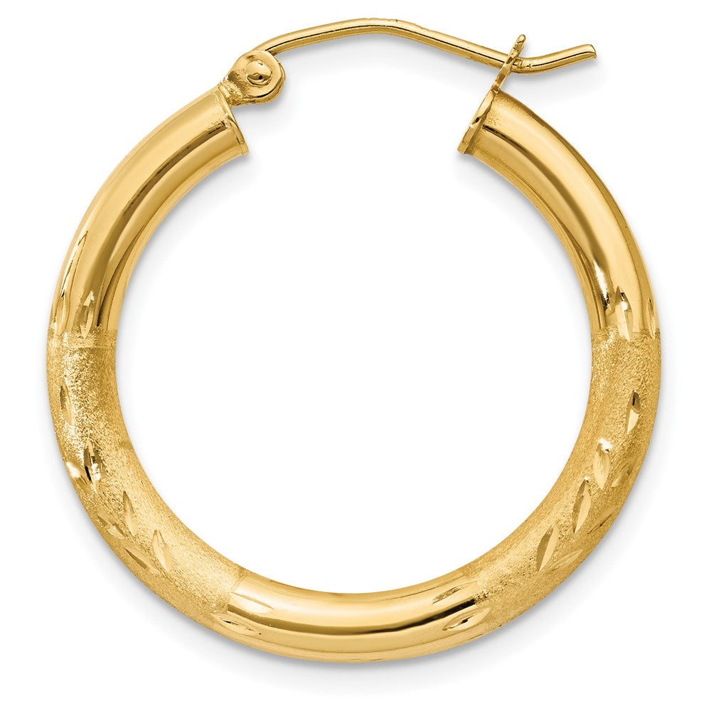 Single 14k Satin and Diamond-cut 3mm Round Hoop Earring