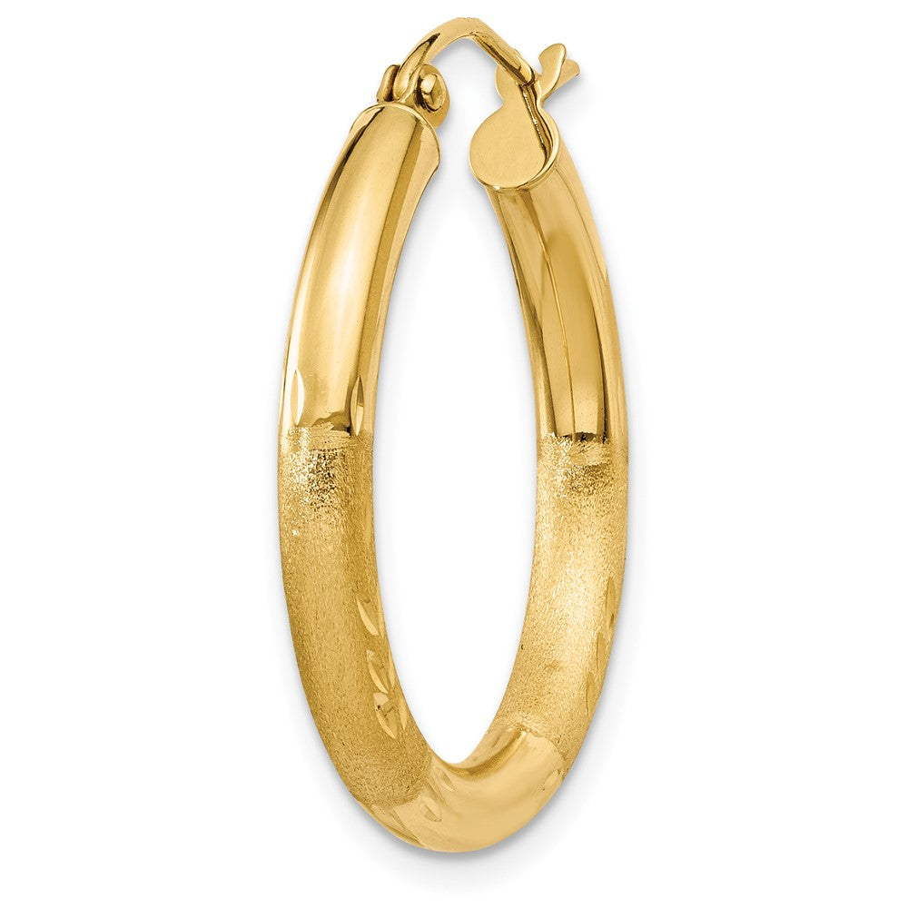 Single 14k Satin and Diamond-cut 3mm Round Hoop Earring