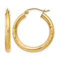 14k Satin and Diamond-cut 3mm Round Hoop Earrings