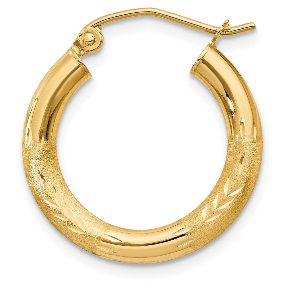 Single 14k Satin and Diamond-cut 3mm Round Hoop Earring