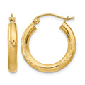 14k Satin and Diamond-cut 3mm Round Hoop Earrings