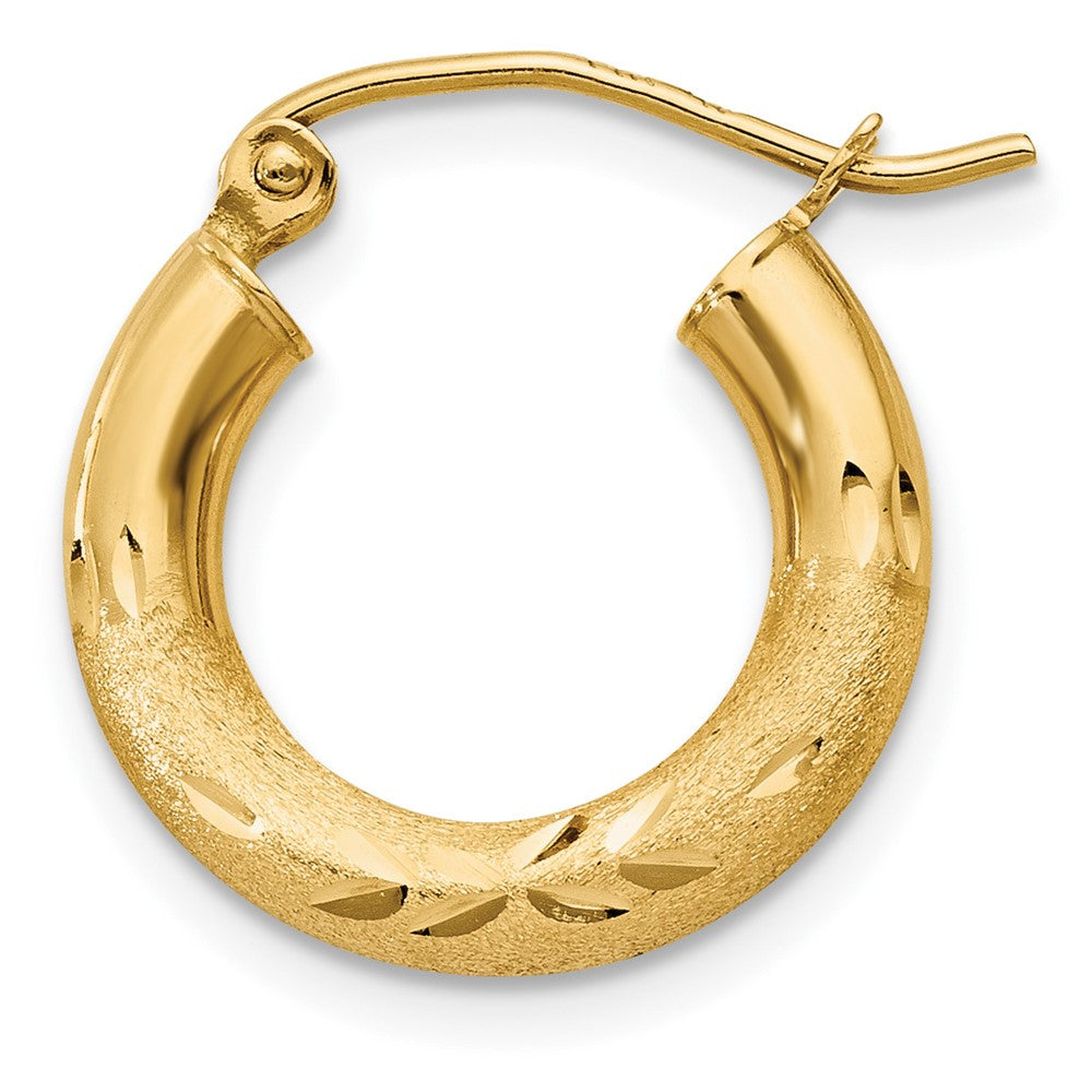 Single 14k Satin and Diamond-cut 3mm Round Hoop Earring