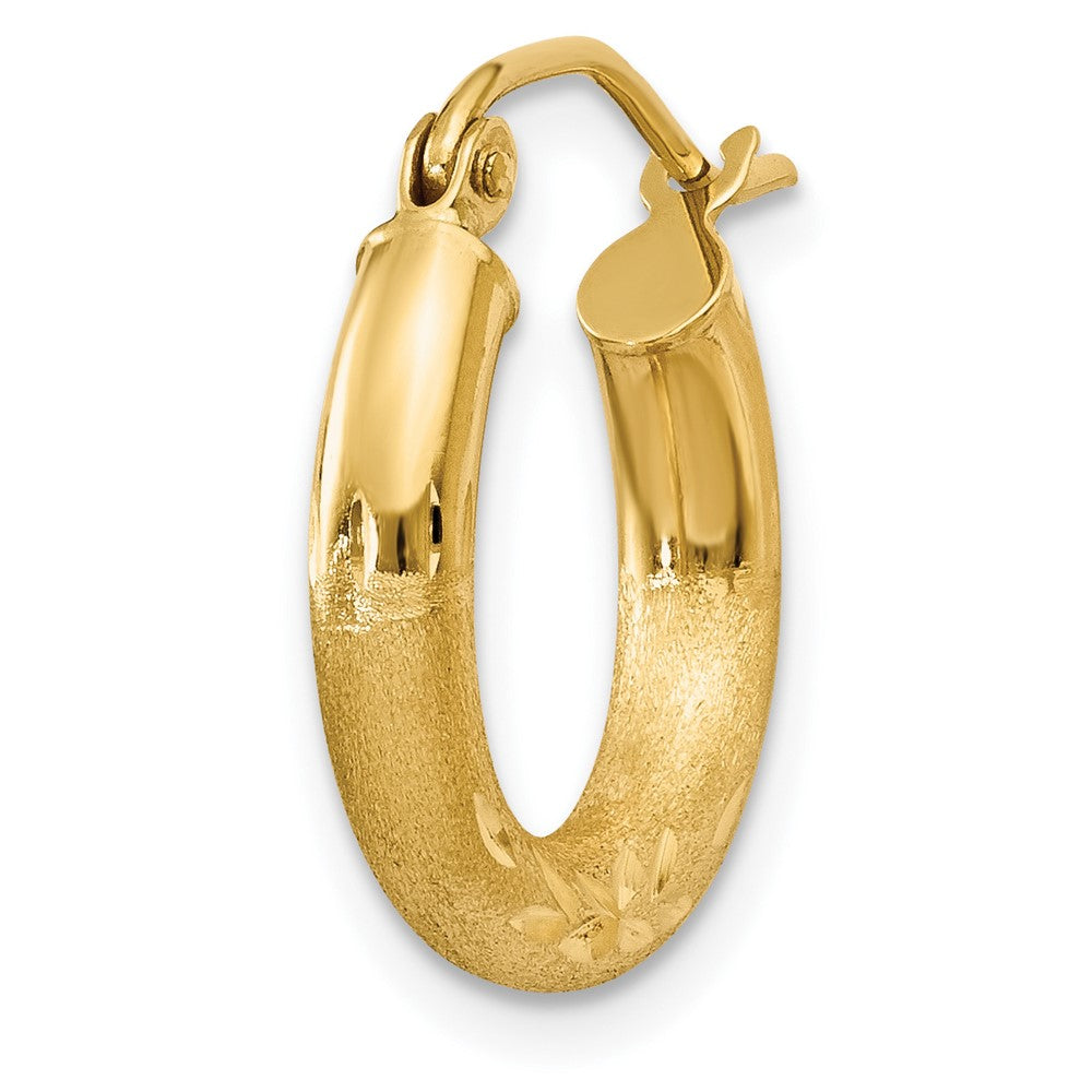 Single 14k Satin and Diamond-cut 3mm Round Hoop Earring