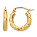 14k Satin and Diamond-cut 3mm Round Hoop Earrings