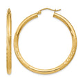 14k Satin and Diamond-cut 3mm Round Hoop Earrings