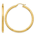 14k Satin and Diamond-cut 3mm Round Hoop Earrings