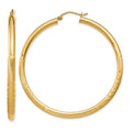14k Satin and Diamond-cut 3mm Round Hoop Earrings