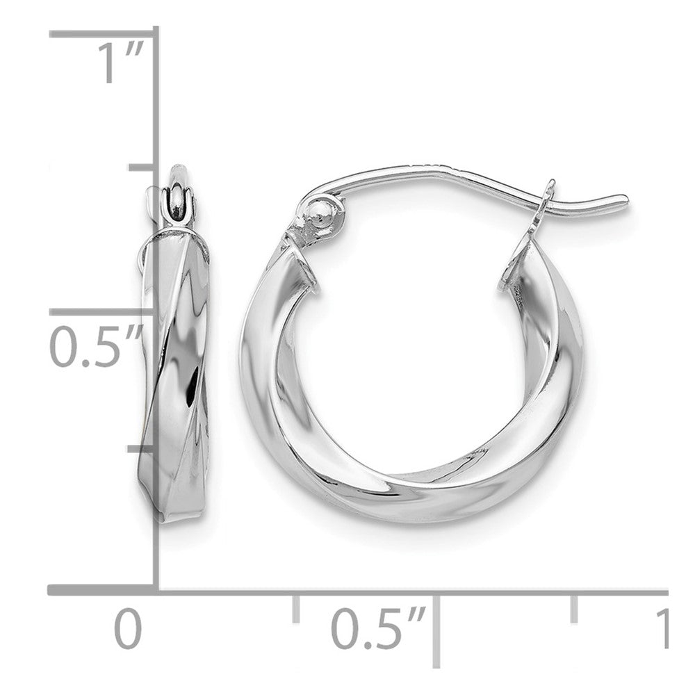 14k White Gold 3mm Twisted Hoop Earrings