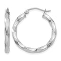 14k White Gold 3mm Twisted Hoop Earrings