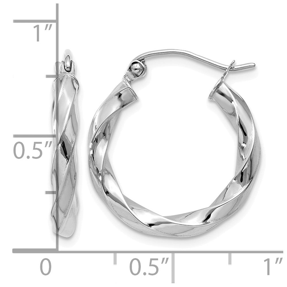 14k White Gold 3mm Twisted Hoop Earrings