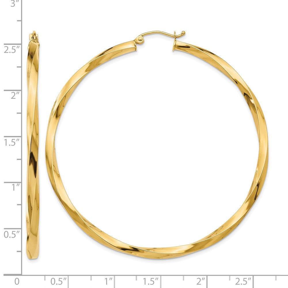 14k Polished 3mm Twisted Hoop Earrings