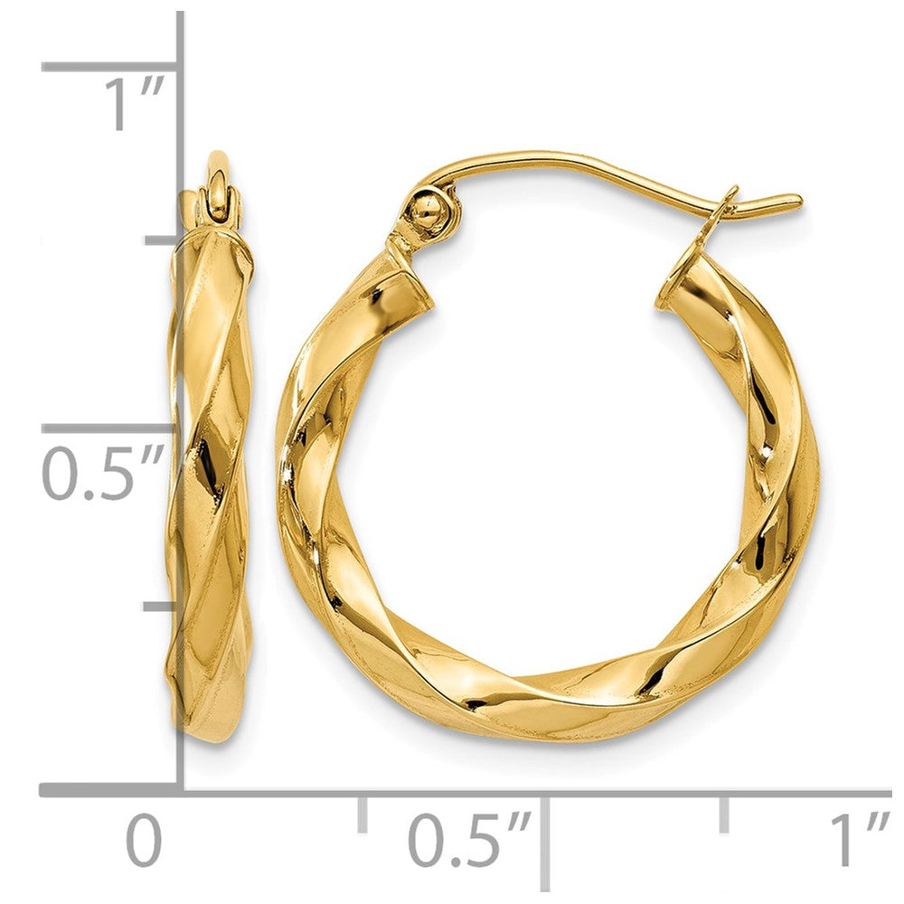 14k Polished 3mm Twisted Hoop Earrings