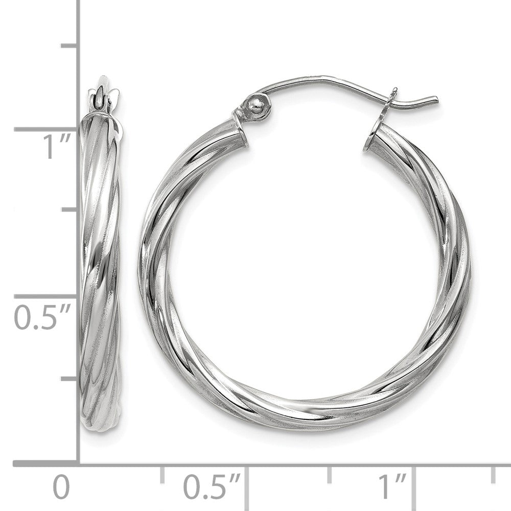 14k White Gold Polished 3.25mm Twisted Hoop Earrings