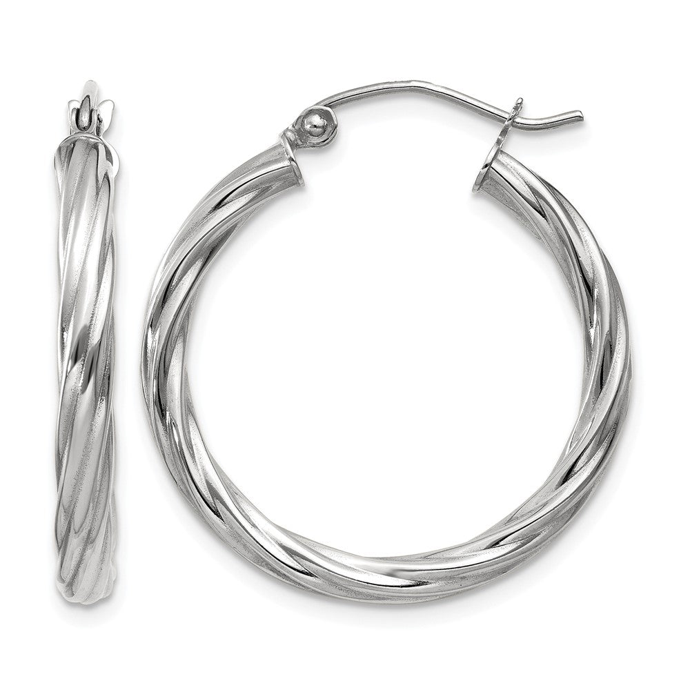 14k White Gold Polished 3.25mm Twisted Hoop Earrings