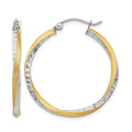 14k & Rhodium Diamond-cut 2.5mm Twisted Hoop Earrings