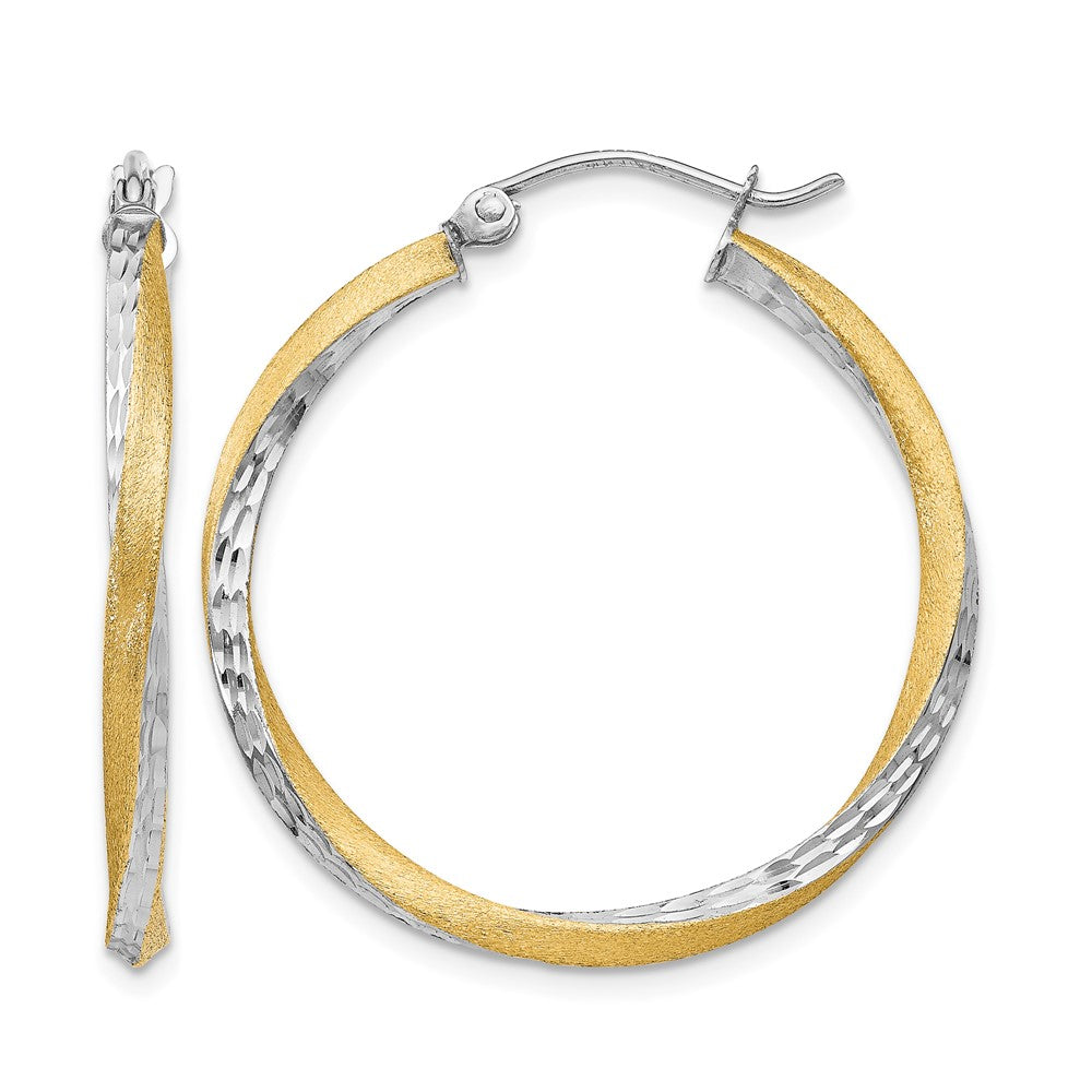 14k & Rhodium Diamond-cut 2.5mm Twisted Hoop Earrings