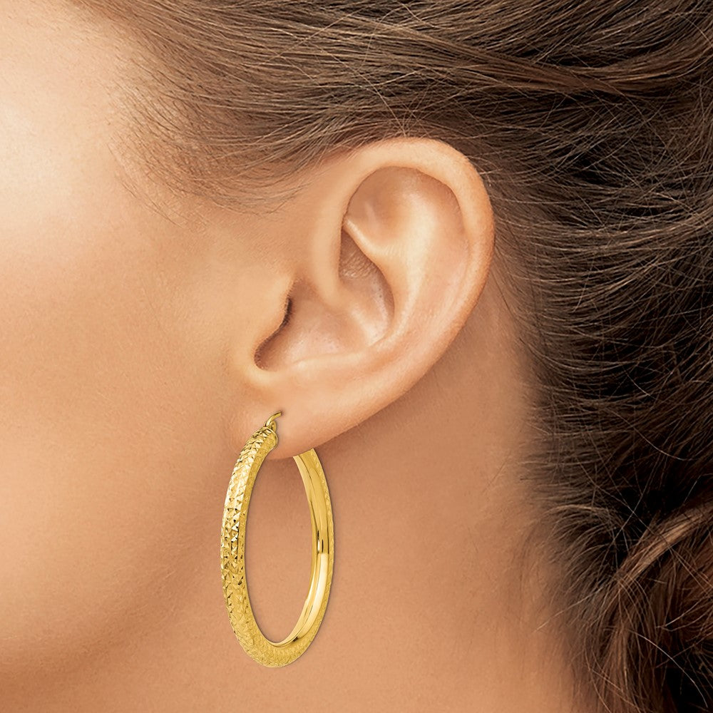 14k Diamond-cut 4mm Round Hoop Earrings