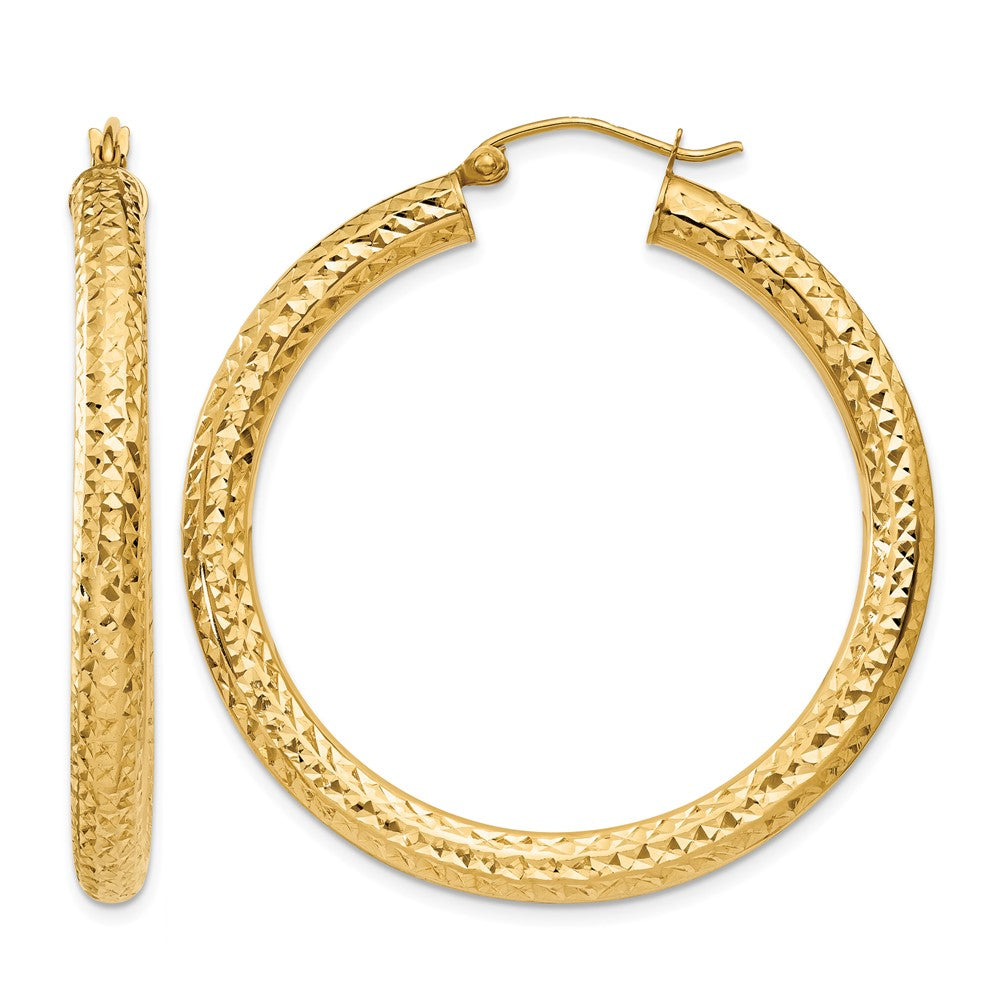 14k Diamond-cut 4mm Round Hoop Earrings