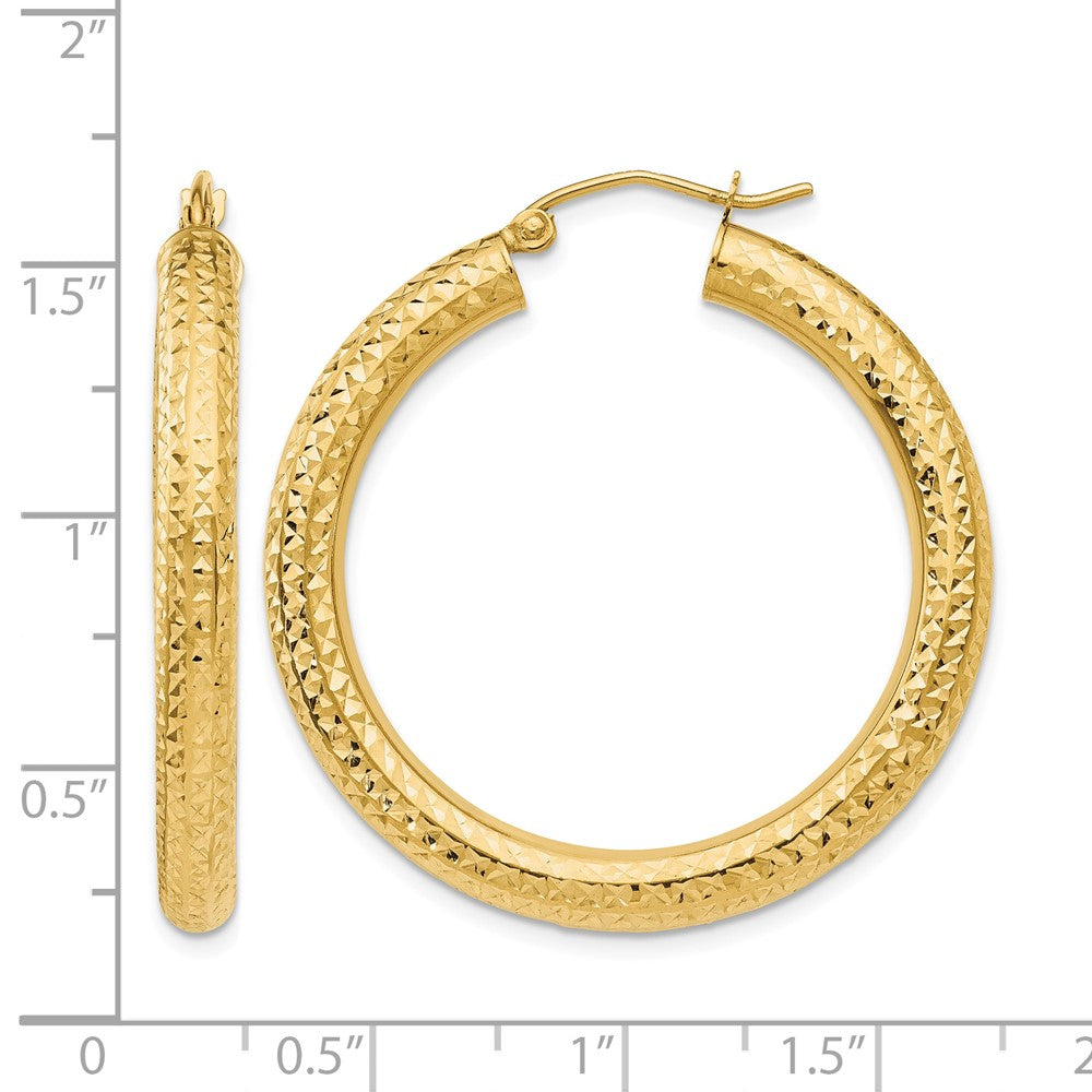 14k Diamond-cut 4mm Round Hoop Earrings