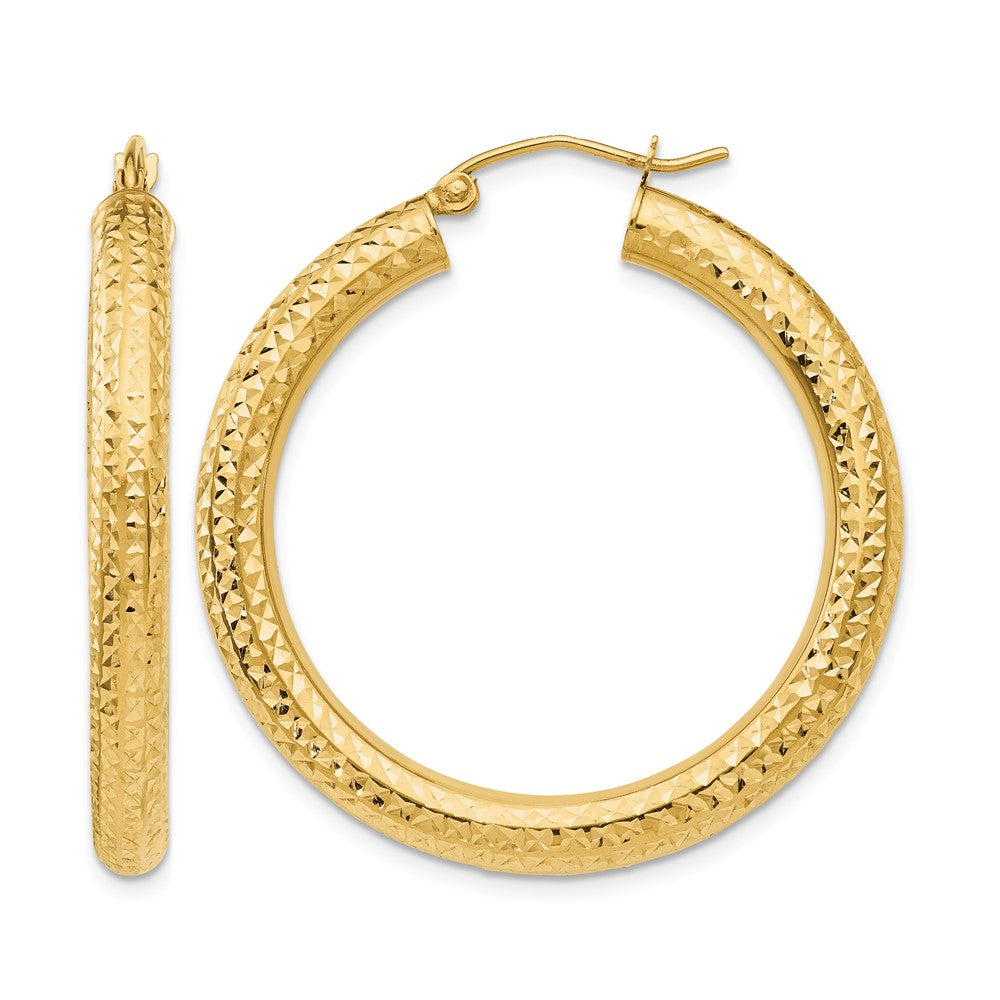 14k Diamond-cut 4mm Round Hoop Earrings