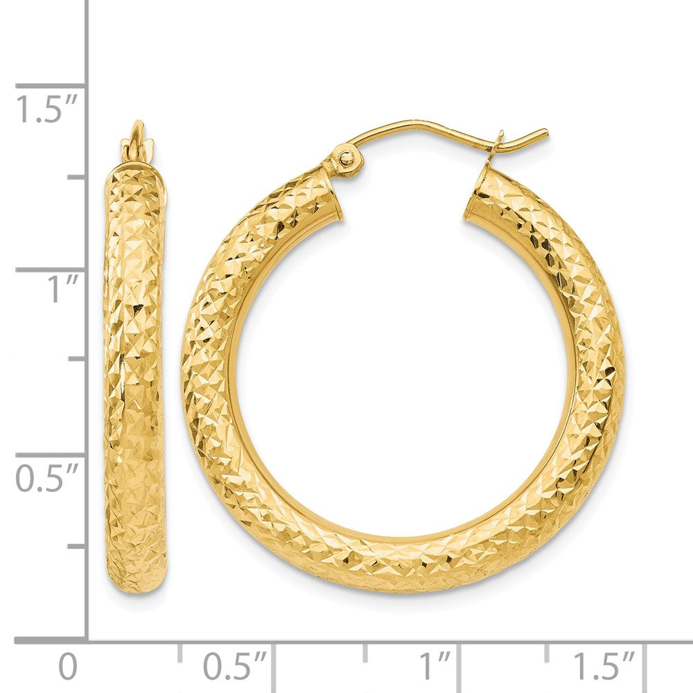 14k Diamond-cut 4mm Round Hoop Earrings