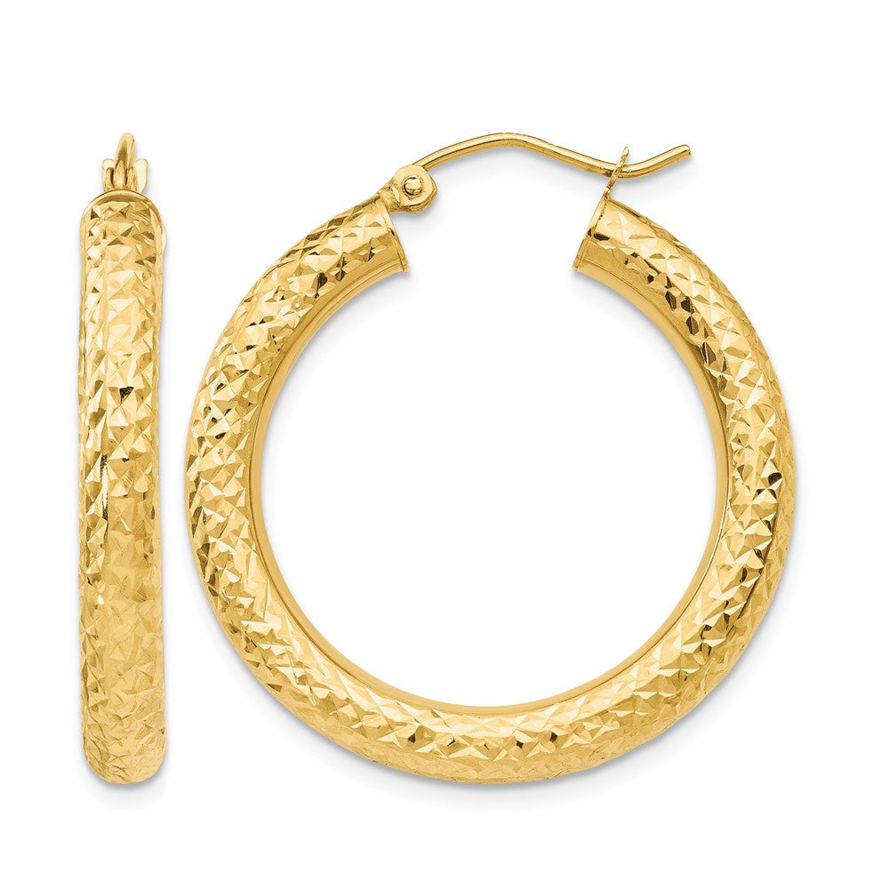 14k Diamond-cut 4mm Round Hoop Earrings