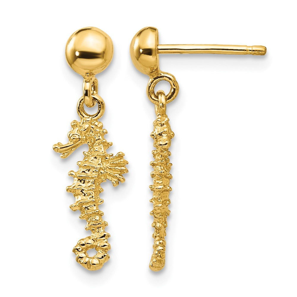 14k 3-D Mini Seahorse Dangle Post Earrings