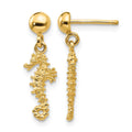 14k 3-D Mini Seahorse Dangle Post Earrings