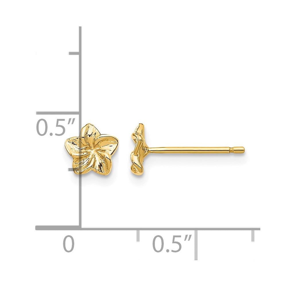 14K Plumeria Flower Post Earrings