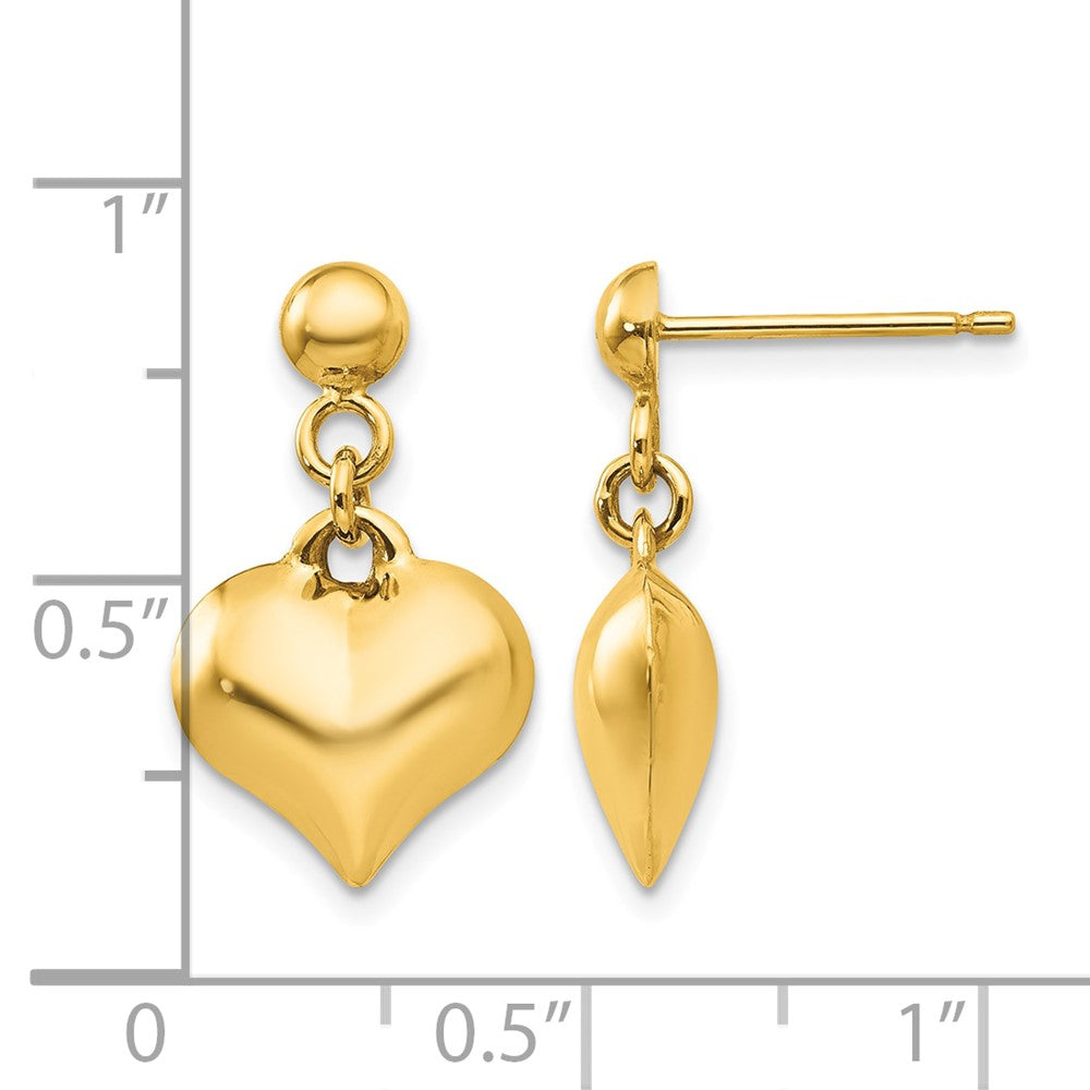 14k Polished Puffed Heart Dangle Post Earrings