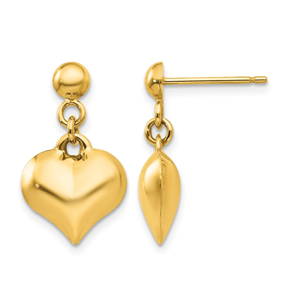 14k Polished Puffed Heart Dangle Post Earrings