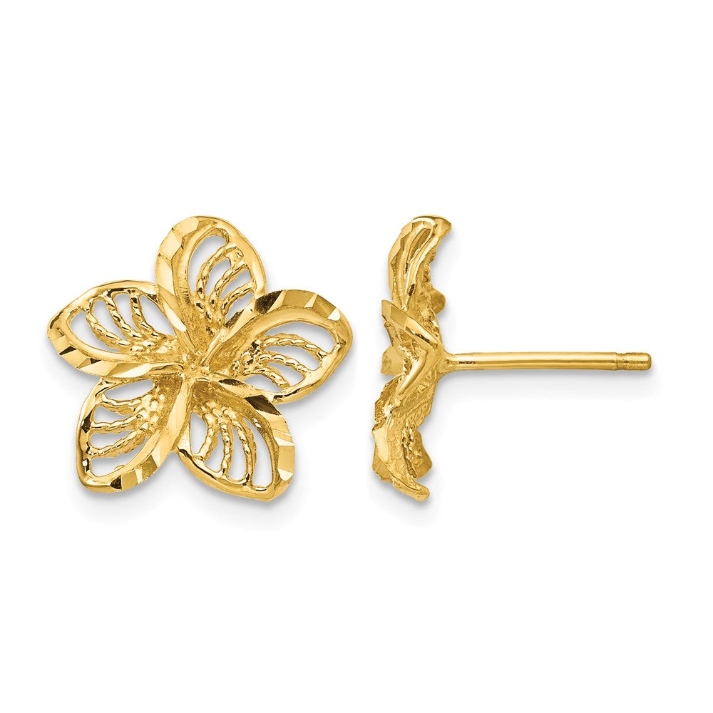 14K Diamond-cut Filigree Plumeria Earrings