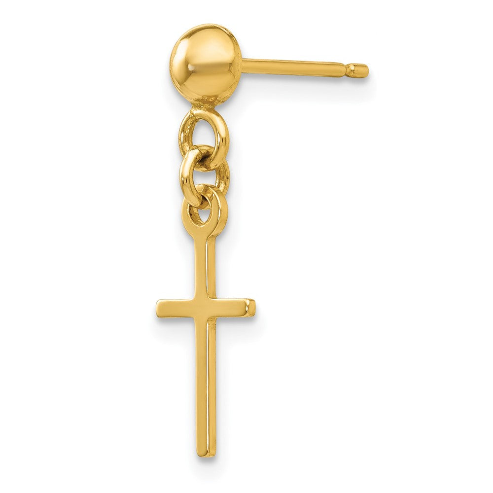 Single 14k Polished Cross Dangle Post Earring