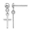 14k White Gold Polished Cross Dangle Post Earrings
