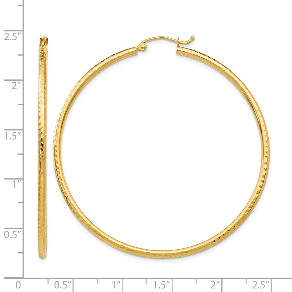 14k Diamond-cut 2mm Round Tube Hoop Earrings