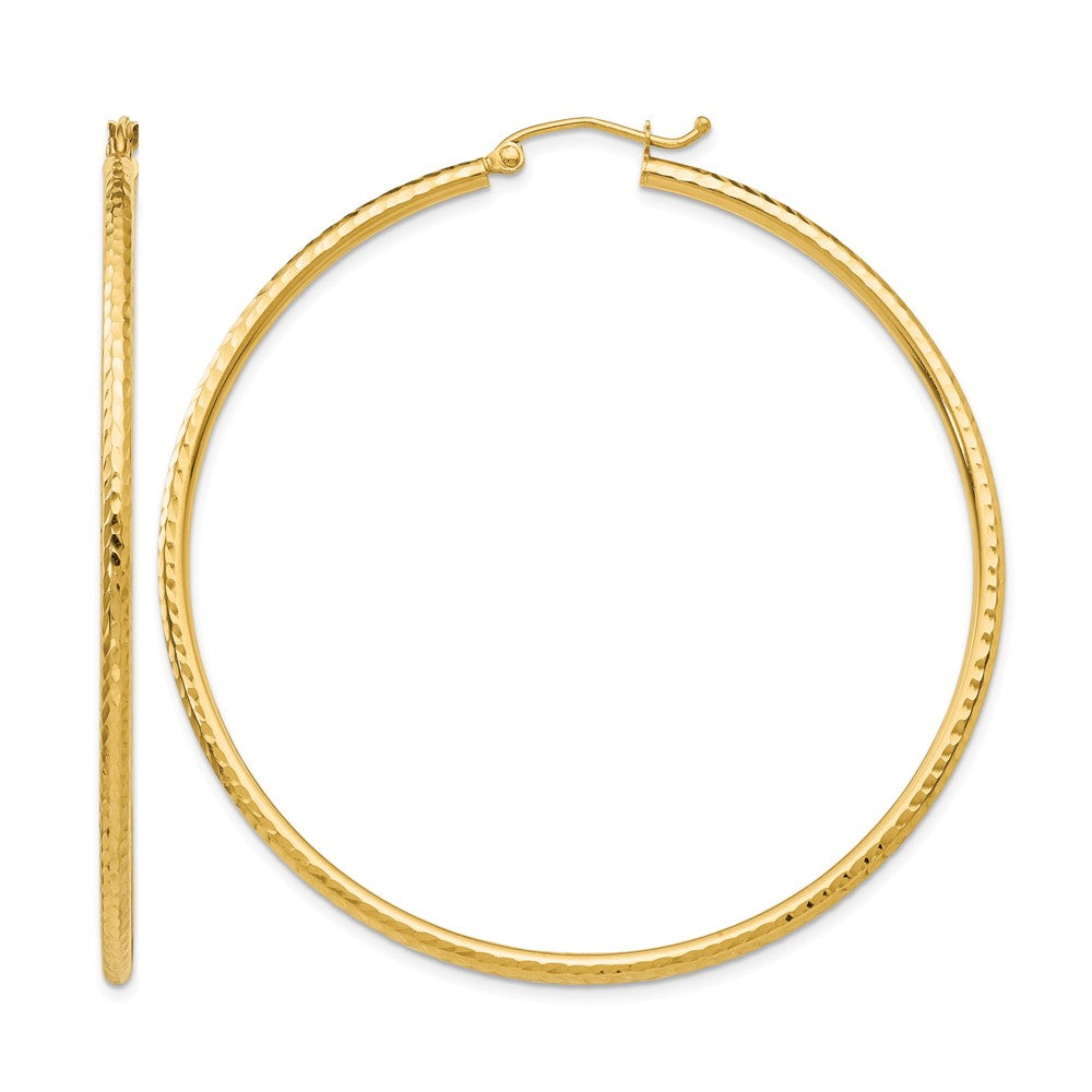 14k Diamond-cut 2mm Round Tube Hoop Earrings