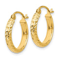 14K Diamond-cut 2.5x15mm Hollow Hoop Earrings