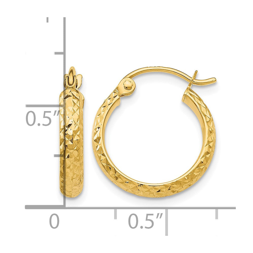 14K Diamond-cut 2.5x15mm Hollow Hoop Earrings