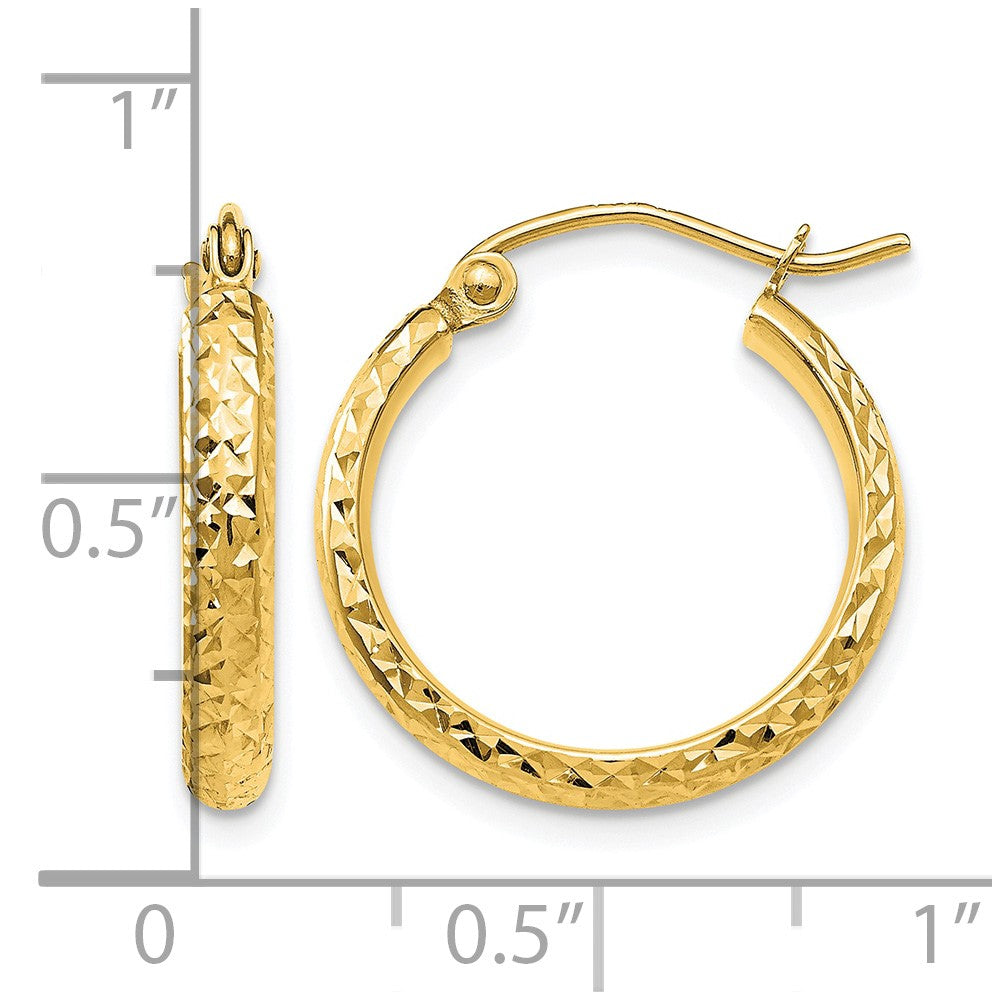 14K Diamond-cut 2.5x18mm Hollow Hoop Earrings