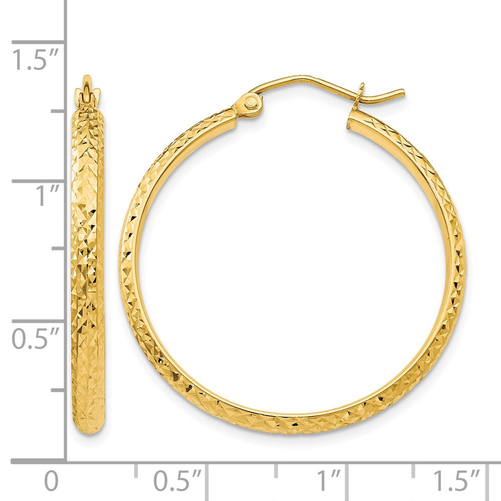 14K Diamond-cut 2.5x30mm Hollow Hoop Earrings