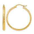 14K Diamond-cut 2.5x30mm Hollow Hoop Earrings