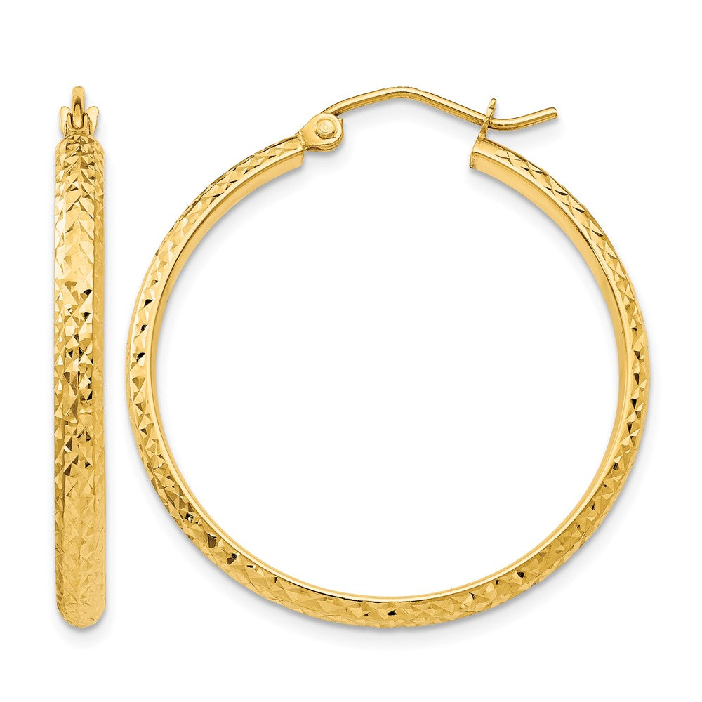 14K Diamond-cut 2.5x30mm Hollow Hoop Earrings