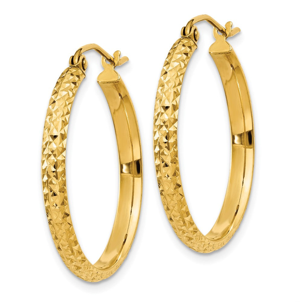 14K Diamond-cut 2.5x25mm Hollow Hoop Earrings
