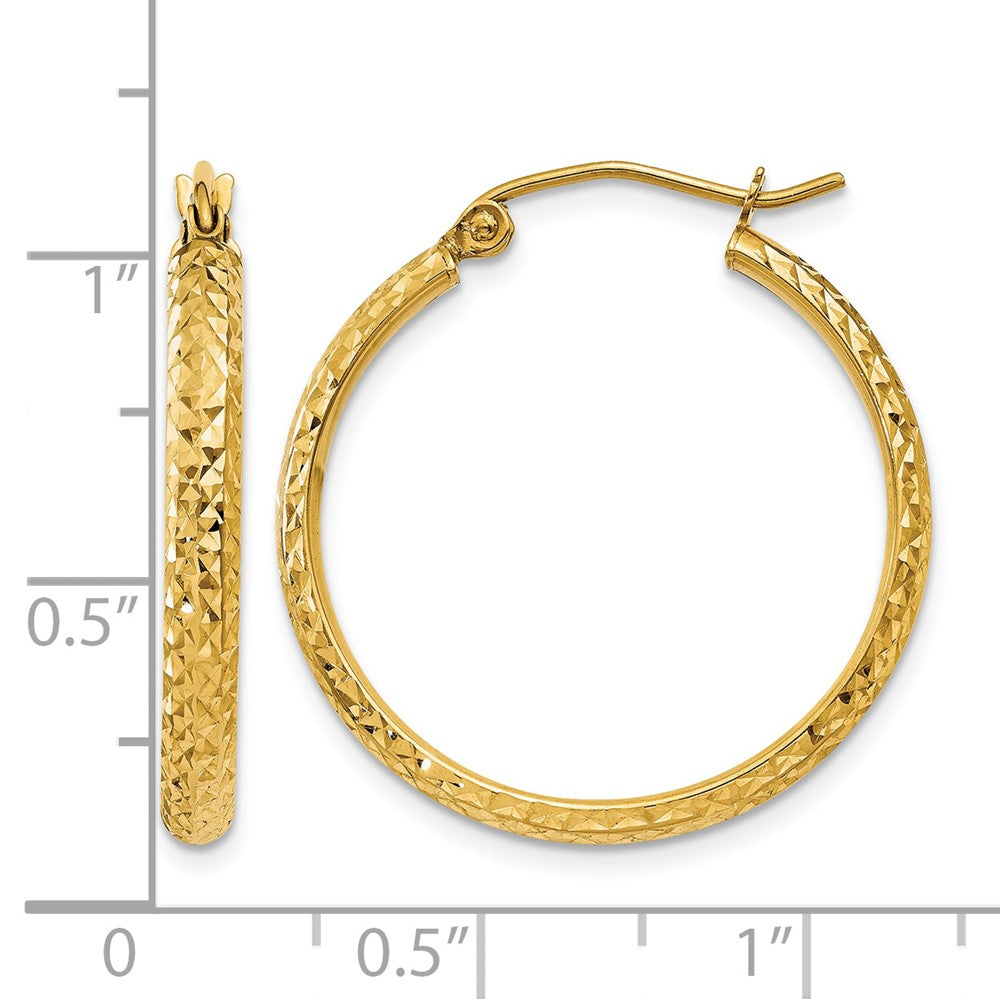 14K Diamond-cut 2.5x25mm Hollow Hoop Earrings