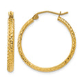 14K Diamond-cut 2.5x25mm Hollow Hoop Earrings